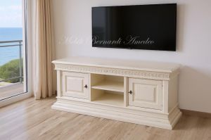 Classic style wooden TV cabinet inserted in a modern environment - graphic processing