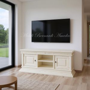 Classic style wooden TV cabinet inserted in a modern environment - graphic processing
