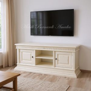 Classic style wooden TV cabinet inserted in a modern environment - graphic processing