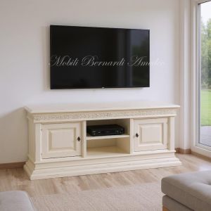 Classic style wooden TV cabinet inserted in a modern environment - graphic processing