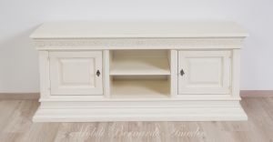 Living room TV cabinet made of solid wood with antique white finish
