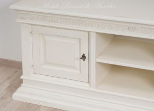 Living room TV cabinet made of solid wood with antique white finish