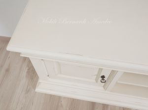 Living room TV cabinet made of solid wood with antique white finish