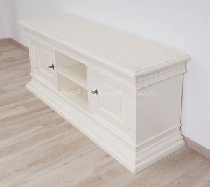 Living room TV cabinet made of solid wood with antique white finish