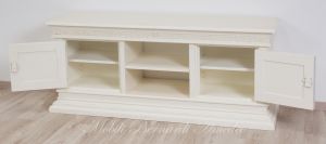 Living room TV cabinet made of solid wood with antique white finish