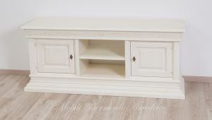 Living room TV cabinet made of solid wood with antique white finish