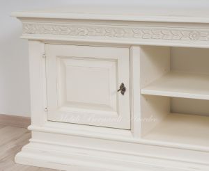 Living room TV cabinet made of solid wood with antique white finish