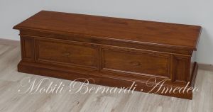 Mobile basso da soggiorno per Tv in legno massello di noce con 2 cassetti stile classico