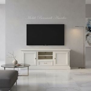 TV cabinet in solid wood with white finish placed in a modern living room - graphic design
