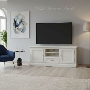 TV cabinet in solid wood with white finish placed in a modern living room - graphic design