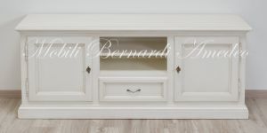 Living room TV cabinet made of solid wood in a contemporary classic style with drawer doors and open central compartment