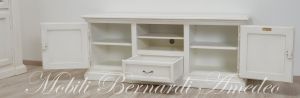 Living room TV cabinet made of solid wood in a contemporary classic style with drawer doors and open central compartment