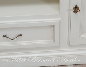 Living room TV cabinet made of solid wood in a contemporary classic style with drawer doors and open central compartment