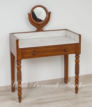 Toilette Antica Mobile Noce Massello Con Marmo E Specchio 01