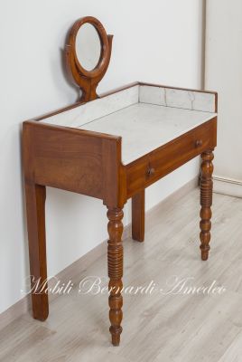 Toilette Antica Mobile Noce Massello Con Marmo E Specchio 02