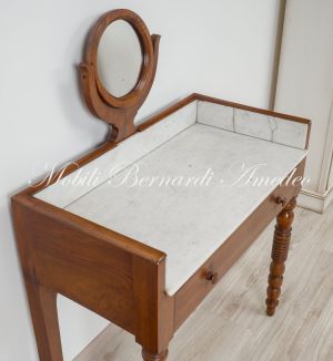 Toilette Antica Mobile Noce Massello Con Marmo E Specchio 03