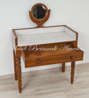 Toilette Antica Mobile Noce Massello Con Marmo E Specchio 04