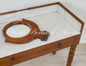 Toilette Antica Mobile Noce Massello Con Marmo E Specchio 10