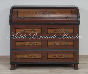 Bureau a rullo antico in legno laccato colorato con decori tipo tirolese