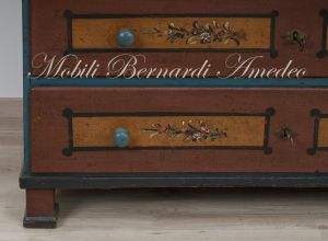 Bureau a rullo antico in legno laccato colorato con decori tipo tirolese