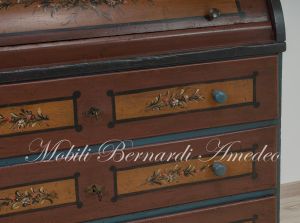 Bureau a rullo antico in legno laccato colorato con decori tipo tirolese