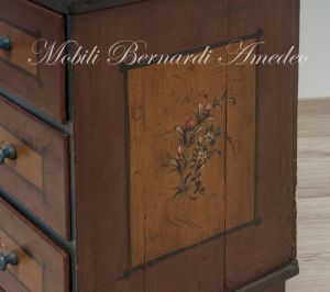 Bureau a rullo antico in legno laccato colorato con decori tipo tirolese