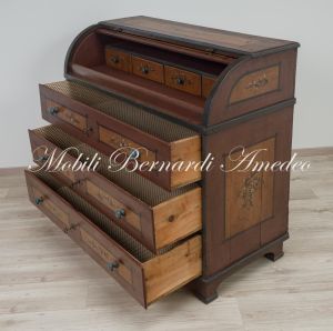 Bureau a rullo antico in legno laccato colorato con decori tipo tirolese