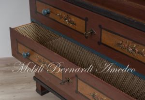 Bureau a rullo antico in legno laccato colorato con decori tipo tirolese