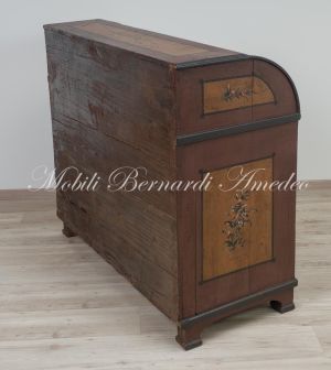 Bureau a rullo antico in legno laccato colorato con decori tipo tirolese