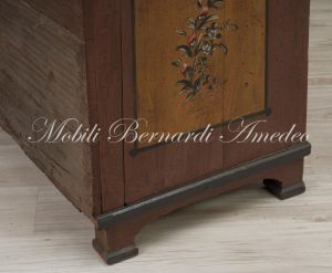 Bureau a rullo antico in legno laccato colorato con decori tipo tirolese