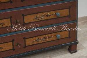 Bureau a rullo antico in legno laccato colorato con decori tipo tirolese
