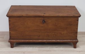 Restored antique chest made of solid cherry wood with original lock