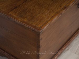Restored antique chest made of solid cherry wood with original lock