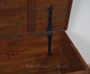 Restored antique chest made of solid cherry wood with original lock