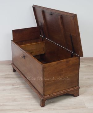 Restored antique chest made of solid cherry wood with original lock