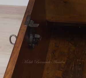 Restored antique chest made of solid cherry wood with original lock