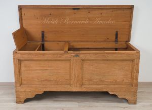 Original antique chest in solid fir, light colored wax finish