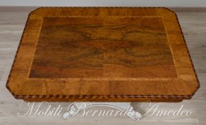 Coffee table with inlaid walnut top and turned central leg