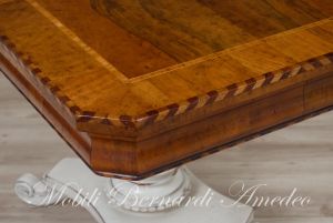 Coffee table with inlaid walnut top and turned central leg