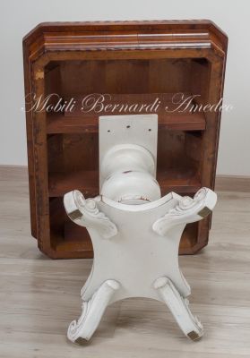Coffee table with inlaid walnut top and turned central leg