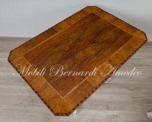 Coffee table with inlaid walnut top and turned central leg