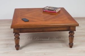 Tavolino quadrato da salotto cm 110x110 stile classico in legno di noce prezzo scontato