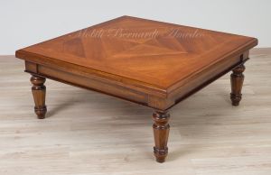 Tavolino quadrato da salotto cm 110x110 stile classico in legno di noce prezzo scontato