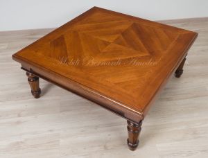 Tavolino quadrato da salotto cm 110x110 stile classico in legno di noce prezzo scontato