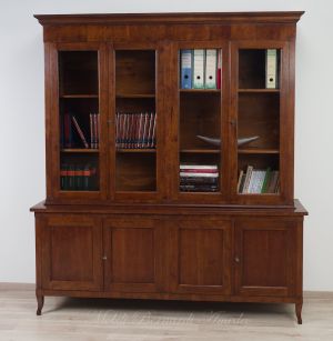 Bookcase built with classic style antique cherry wood with 4 closed doors and 4 glass doors