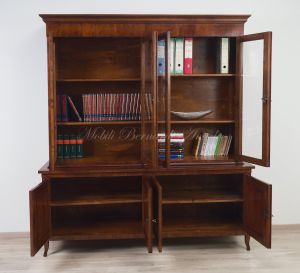 Bookcase built with classic style antique cherry wood with 4 closed doors and 4 glass doors