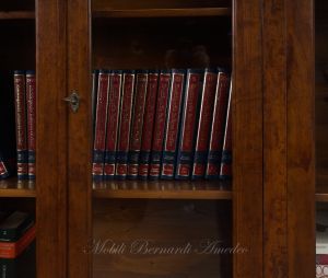 Bookcase built with classic style antique cherry wood with 4 closed doors and 4 glass doors