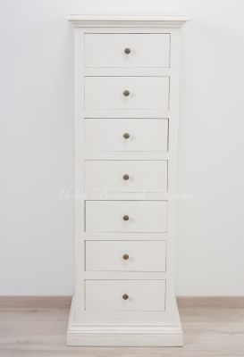 Cassettiera settimanale costruita in legno massello con finitura laccata colore bianco