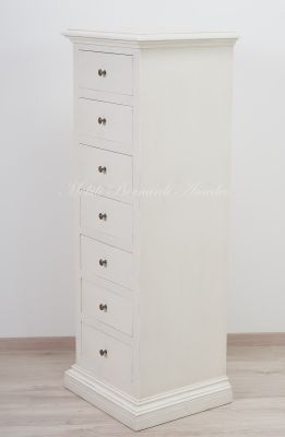 Cassettiera settimanale costruita in legno massello con finitura laccata colore bianco