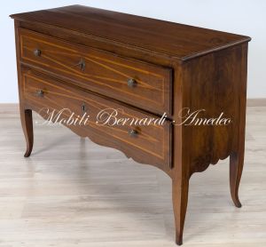 Cassettone Antico Noce Intarsiato Gambe Sciabola Alte 12